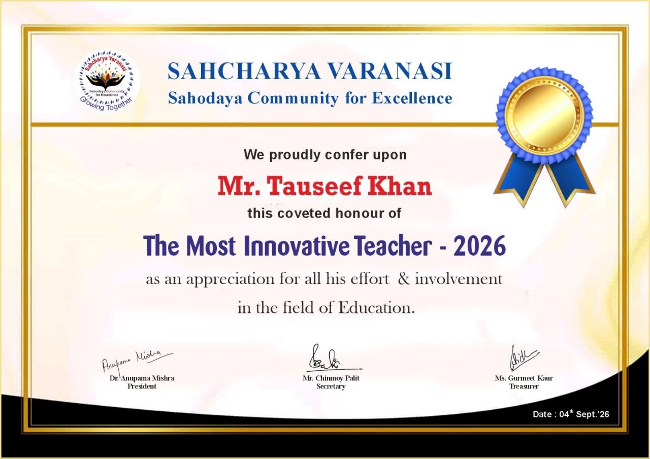 Sahcharya Most Innovative Teacher 2026 Certificate